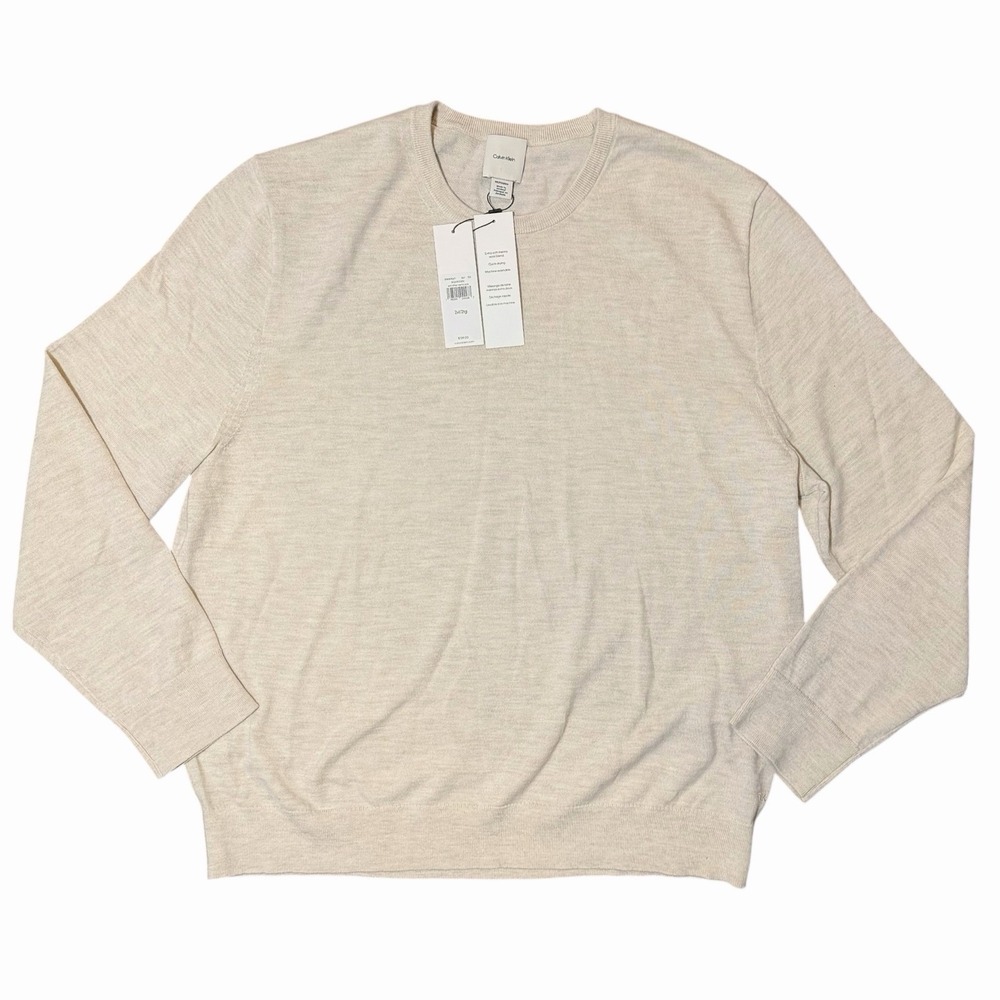 Calvin Klein Men's Extra Fine Merino Wool Blend‎ V-Neck Sweater -2XL Beige